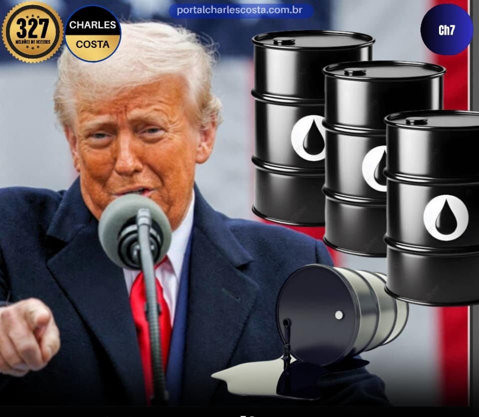 Discurso de Trump ao fundo barris de petróleo