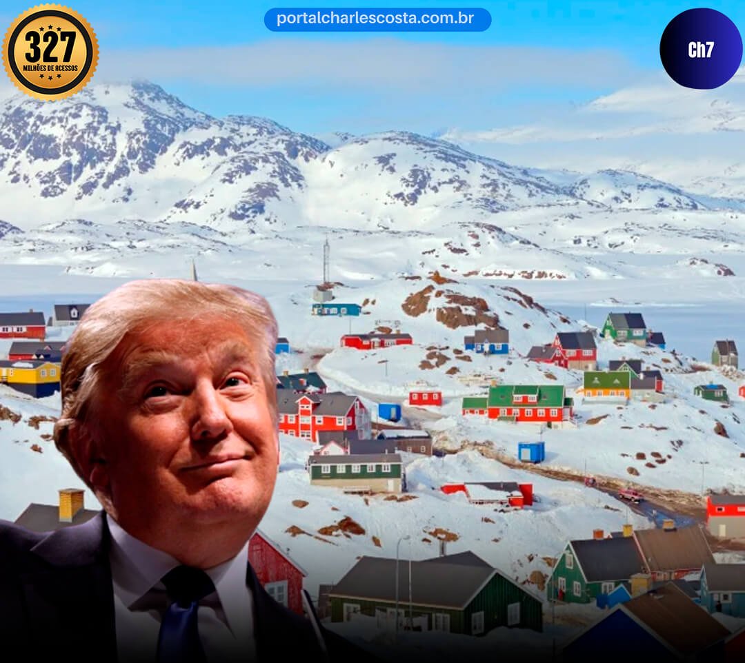 Trump e ao fundo Groelandia
