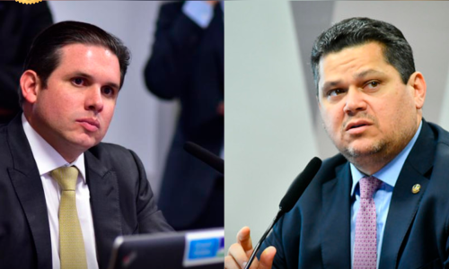 Alcolumbre e Hugo Motta em evento do Planalto