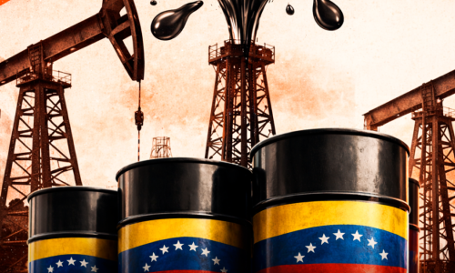 poço e barris de petroleo com bandeira venezuelana
