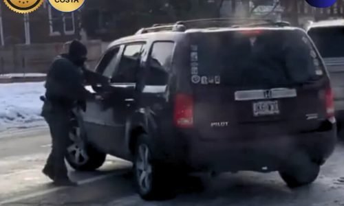 Policial americano olhando carrocom vidro aberto